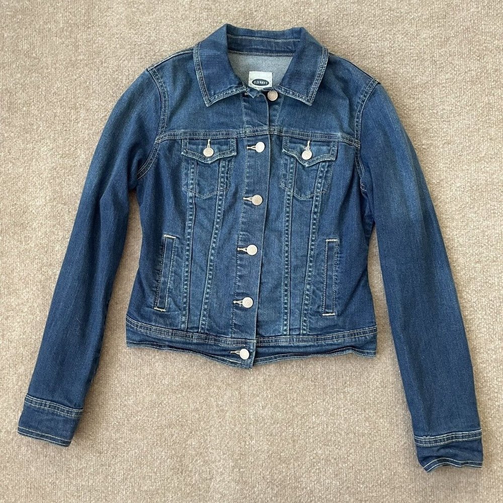 Old Navy Denim Jacket Womens XS Blue Jean Stretch Trucker Western Casual Short - Picture 1 of 9